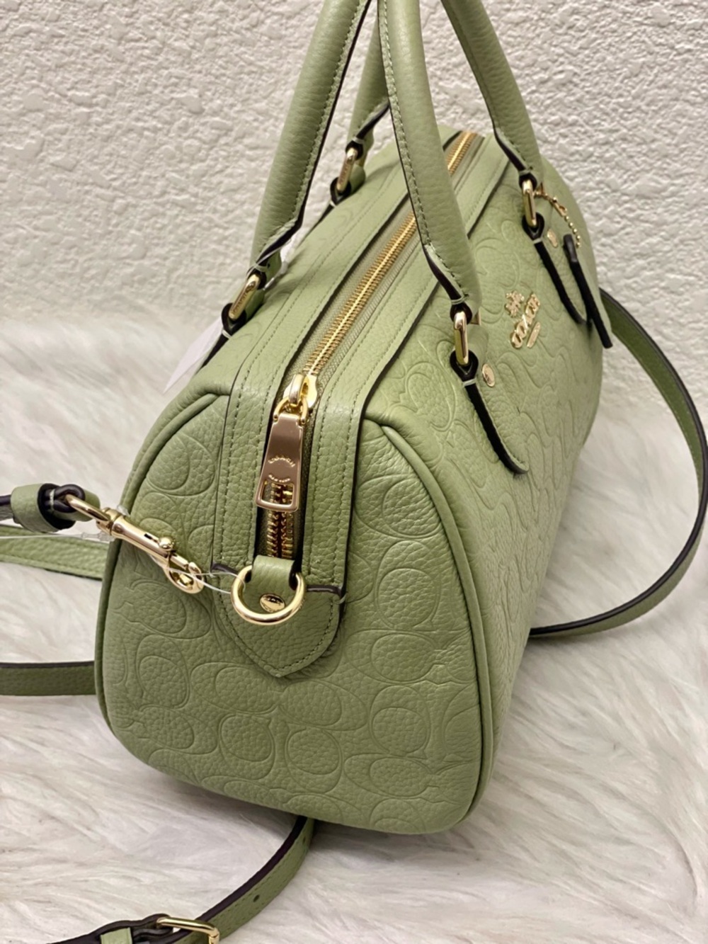 Coach Rowan Satchel Bag Signature Leather In Pistachio CEW03/Gold/Pistachio - Picture 4 of 13